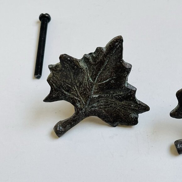 Bauerware 3 Maple Leaf Rustic Iron Knob Pull Drawer Door Handle Cabinet Decor - Picture 2 of 5